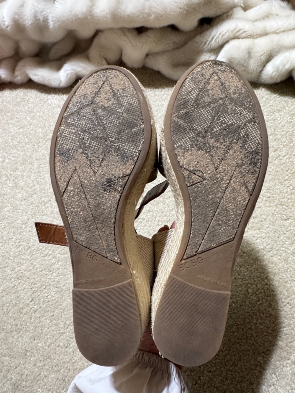BCBGeneration Beige Espadrille Wedge Sandals with Brown Ankle Strap - Picture 4 of 6